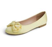 Feversole Women's Round Toe Cute Bow Trim Ballet Flats, Ballerine Punta Tonda Decorate con Un Grazioso Fiocco da Donna Specchio Fiocco Burro in Satin 36
