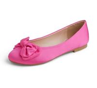 Feversole Women's Round Toe Cute Bow Trim Ballet Flats, Ballerine Punta Tonda Decorate con Un Grazioso Fiocco da Donna Fiocco Rosa Shocking in Satin 41