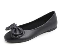 Feversole Women's Round Toe Cute Bow Trim Ballet Flats, Ballerine Punta Tonda Decorate con Un Grazioso Fiocco da Donna Specchio Fiocco Nero in Pelle vegana 39