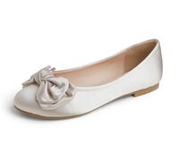 Feversole Women's Round Toe Cute Bow Trim Ballet Flats, Ballerine Punta Tonda Decorate con Un Grazioso Fiocco da Donna Fiocco Beige in Satin 41