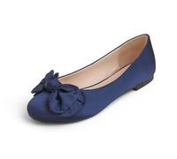 Feversole Women's Round Toe Cute Bow Trim Ballet Flats, Ballerine Punta Tonda Decorate con Un Grazioso Fiocco da Donna Specchio Fiocco Blu Navy in Satin 37.5