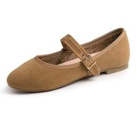 Feversole Women's Soft Cushion Extra Padded Mary Jane Scarpe Basse Classiche Décolleté Eleganti Mary Jane con Fibbia Morbida Scarpe da Ballo per Balletto per Donna Velluto a Coste Cammello 39 EU