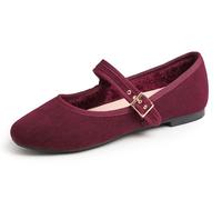 Feversole Women's Soft Cushion Extra Padded Mary Jane Scarpe Basse Classiche Décolleté Eleganti Mary Jane con Fibbia Morbida Scarpe da Ballo per Balletto per Donna Velluto a Coste Borgogna 38 EU