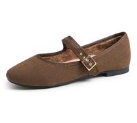 Feversole Women's Soft Cushion Extra Padded Mary Jane Scarpe Basse Classiche Décolleté Eleganti Mary Jane con Fibbia Morbida Scarpe da Ballo per Balletto per Donna Velluto a Coste Marrone 38.5 EU