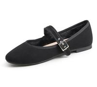 Feversole Women's Soft Cushion Extra Padded Mary Jane Scarpe Basse Classiche Décolleté Eleganti Mary Jane con Fibbia Morbida Scarpe da Ballo per Balletto per Donna Velluto a Coste Nero 37.5 EU