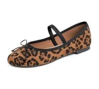 Feversole Women's Soft Elastic Round Toe Ballet Flat,Ballerina a Punta Tonda per Donna Mary Jane in Leopardo con Fodera di Tela 36 EU