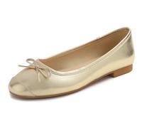 Feversole Women's Square Toe Fashion Flat,Punta Quadrata Easy Buckle Tacco Basso Slip On Flats in Pelle vegana Berretto con Punta Liscia Oro 40 EU