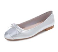 Feversole Women's Square Toe Fashion Flat,Punta Quadrata Easy Buckle Tacco Basso Slip On Flats in Pelle vegana Berretto con Punta Liscia Argento 41 EU