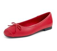 Feversole Women's Square Toe Fashion Flat,Punta Quadrata Easy Buckle Tacco Basso Slip On Flats in Pelle vegana Berretto Rosso con Punta Liscia 40 EU