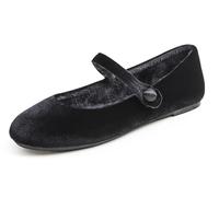 Feversole Women's Velvet Mary Jane Scarpe Basse Classiche Décolleté Eleganti Mary Jane con Fibbia Morbida Scarpe da Ballo per Balletto per Donna Velluto Nero Foderato di Pelliccia 42