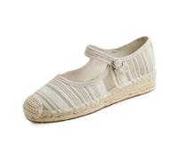 Feversole Womens Wedge Sandals，Espadrillas con Zeppa da Sandali Donna Zeppa Mary Jane in tela di iuta a righe beige 38