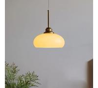 FEWDSCA Lumini a Sospensione Arte Interna Latte Vetro Chrome Tamburo Lampadario Fattoria Vintage Grande Lampada a Soffitto per la Cucina Isola Sala da Pranzo Camera da Letto/Oro/Tonalità Crema