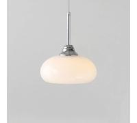FEWDSCA Lumini a Sospensione Arte Interna Latte Vetro Chrome Tamburo Lampadario Fattoria Vintage Grande Lampada a Soffitto per la Cucina Isola Sala da Pranzo Camera da Letto/Cromo/Tonalità Bianca