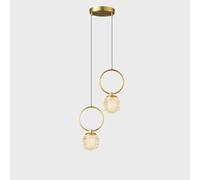 FEWDSCA Lumini a Sospensione in Ottone Vintage Interno con Ombra Di Vetro Trasparente Piccola Lampada a Soffitto in Vetro a Costole a 2 Luci Lampadario Antico per la Camera da Letto Cucina Isola Pranz