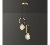 FEWDSCA Lumini a Sospensione in Ottone Vintage Interno con Ombra Di Vetro Trasparente Piccola Lampada a Soffitto in Vetro a Costole a 2 Luci Lampadario Antico per la Camera da Letto Cucina Isola Pranz