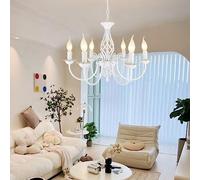 FEWDSCA Lumini a Sospensione Lampada a Sospensione in Metallo Tavolo da Pranzo Altezza Regolabile Country Style Ristorante E14 * 6 Candela Lampadario Soggiorno Lampada a Soffitto Rustica Sala da Pranz