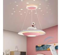 FEWDSCA Modern Kidrens Camera Lampadario Cartone Animato Creativo Astronauta Lampadario Ufo Soffitto Infinitamente Dimmabile con Telecomando/Rosa