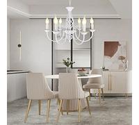 FEWDSCA Vintage Pendente Luce Americana Country Style Candela Appesa Lampada Rustico E14 Soffitto Lampadario Regolabile in Altezza Retro Metallo Bar Cucina Sala da Pranzo Decorazione/Bianco