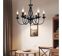 FEWDSCA Vintage Pendente Luce Americana Country Style Candela Appesa Lampada Rustico E14 Soffitto Lampadario Regolabile in Altezza Retro Metallo Bar Cucina Sala da Pranzo Decorazione/Nero