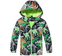 Fewlby Giacca Impermeabile Bambino, Poncho Impermeabile Ragazzi Giacca a Vento con Cappuccio Cappotti da Pioggia Dinosauri Giacche Antipioggia Foderato in Pile Capispalla, 11-12 Anni