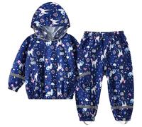 Fewlby Tuta Impermeabile Bambina - Giacca Antipioggia & Pantaloni Impermeabili 2 Pezzi Set, Tuta Pioggia Bambino Mantellina Impermeabile con cappuccio Pantaloni Antipioggia, 6-7 anni