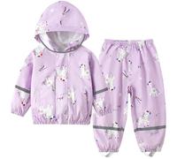 Fewlby Tuta Impermeabile Bambina - Giacca Antipioggia & Pantaloni Impermeabili 2 Pezzi Set, Tuta Pioggia Bambino Mantellina Impermeabile con cappuccio Pantaloni Antipioggia, 2-3 anni