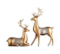 FewNvWa 2 Pezzi Cervi Figurina Ornamento Statuetta Decorativa Resina Caratteristiche Leggerezza Adatta per Libreria Camera da Letto Tavolo, D'oro