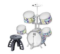 FewNvWa Batteria Jazz Bambini Set Percussioni Strumento Musicale Educativo in PVC Resistente con Sgabello E Bacchette Adatto a Bambini Principianti per Studio, Bordo Grigio