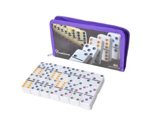 FewNvWa Classico Gioco di per Famiglie con 28 Tessere del Doppio Sei, Custodia Portatile, Materiale PP Resistente, Tessere con Numeri Chiari, Adatto PE, Viola