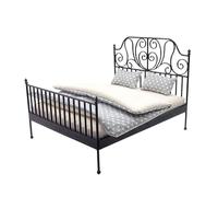 FewNvWa Mini Letto Matrimoniale Modello Doppio in Ferro per Casa delle Bambole Accessorio Arredamento Micro-Scala Decorazione Camera Stile Europeo Adatto per, Nero