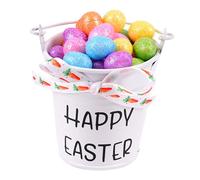 FewNvWa Piccolo Secchiello Pasquale con Uova, Decorazione Portatile, Piccolo Cestino Pasquale per La Casa, L'aula, Le Feste E Le Celebrazioni, Fiocco Stampato Bianco