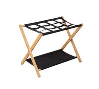 FewNvWa Portavaligie Pieghevole, Supporto per Valigie Pieghevole a 2 Livelli, Supporto per Valigie Da Pavimento con Ripiano per Casa, Viaggi E Camera Da Letto, Colore Del Legno