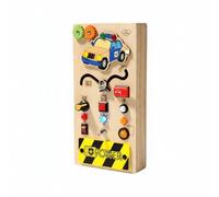 FewNvWa Simulated Steering Panel Giocattolo Plancia Auto Legno con Luci LED Pulsanti Interattivi Adatto per Sviluppo capacità Sensoriali Apprendimenti Casa Viaggio, Pannello con Auto della Polizia