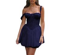 Fexofao Abito da donna a forma di lattaia, corsetto, mini coquette, senza maniche, scollo quadrato, con lacci sul davanti, corto, stile casual, linea ad A, Blu, M