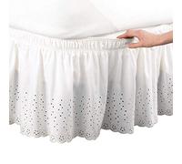 Feyart - Gonna da letto avvolgente con occhielli, motivo floreale, con volant antipolvere da 38 cm, colore: Bianco (150 x 200 + 38 cm)