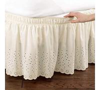 Feyart - Gonna da letto avvolgente con occhielli, motivo floreale, con volant antipolvere, lunghezza 38 cm, colore: beige, super king (180 x 200 + 38 cm)