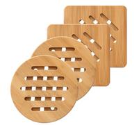 feyiubmen 2 Pezzi Quadrati e 2 Pezzi Circolari Per My sottobicchieri 17CM vassoi circolari fatti di foglio di bambù, protettore da tavolo con piastra calda/pentole/teiera/cuscino.