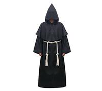 Feynman Costume da Monaco per Uomo - Vestito da Monaco con Cappuccio, Medioevale e Rinascimento, Nero, Taglia XL