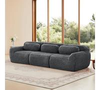 feynoss Divano basso modulare a 3 posti, senza montaggio, fondo antiscivolo, grigio, tessuto di peluche premium per soggiorno