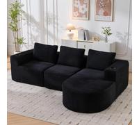 feynoss Divano da pavimento largo 265 cm con portabicchieri e cuscino, a filo basso, divano a 2 posti, extra lungo, morbido divano imbottito per piccoli soggiorni, appartamenti, ufficio, con cuscino