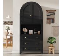feynoss Highboard - Armadio multiuso con 3 cassetti, ante e scaffale, credenza per cucina e soggiorno, MDF e metallo, 70 x 35 x 180 cm, colore: Nero