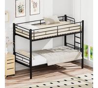 feynoss Letto a castello 90 x 200 cm, in metallo con ringhiera di sicurezza, trasformabile in 2 letti singoli, letto a castello con scala antiscivolo e rete a doghe, per bambini e ragazzi, colore