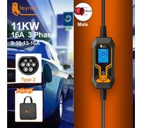 feyree 11KW 16A 3P Type2 EV Caricatore portatile EVSE Scatola di ricarica Caricatore per auto elettrica Spina CEE IEC62196-2 Caricatore per veicoli elettrici 11KW 16A 3 Phase