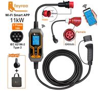 feyree 11kW Type2 16A Caricatore EV portatile trifase APP Wi-Fi Versione Bluetooth Cavo di ricarica EVSE Spina CEE da 5 m per auto elettrica 11KW 5m No Adapter