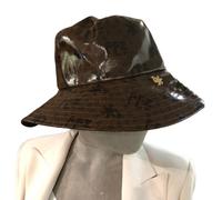 Fez Cappello Donna alla pescatore Marrone Logato Ecopelle Impermeabile Foderato