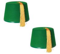 Fez, cappello verde per travestimento, nero con nappa dorata, unisex, in feltro, da uomo e da donna, confezione da 2