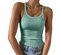 Feziakuk Spaghetti, top da donna, sexy, senza maniche, a coste, basic in tinta unita, camisole estiva, verde chiaro, XL