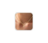 Fezodo Collana con croce da donna alla moda, delicata collana a croce minimalista placcata in oro 18 carati, non si ossida, impermeabile, alla moda, carina, semplice, piccola, piccola, per Pasqua