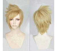 Ff15 Final Fantasy Xv Prompto Argentum Breve Lino Bionda Costume Cosplay Parrucca Resistente Al Calore Fibra Capelli + Cappuccio Parrucca Gratuito