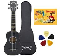 ffalstaff kit ukulele soprano satinato con corpo da 21" linea superior con borsa, metodo rapido l'ukulele ora e 5 plettri omaggio (Nero)